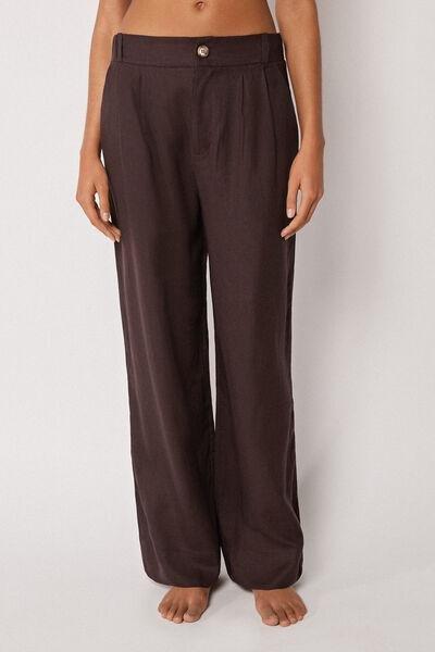 Brown Wide Leg Palazzo Linen Pants, 5501_203E, large image number 0