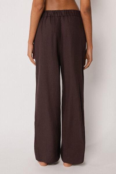 Brown Wide Leg Palazzo Linen Pants, 5501_203E, large image number 2