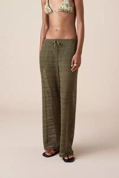 Green Fishnet Cotton Pants, 5501_202E, large image number 0