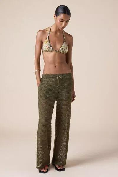 Green Fishnet Cotton Pants, 5501_202E, large image number 1