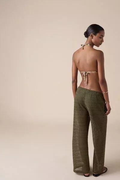 Green Fishnet Cotton Pants, 5501_202E, large image number 2
