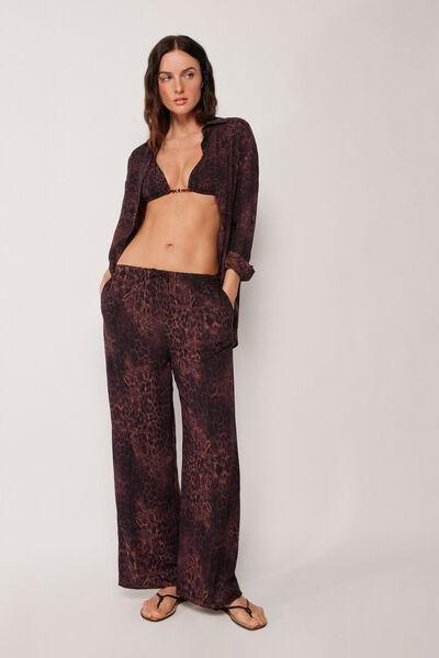 Brown Animal Print Viscose Pants, 5501_165E, large image number 1