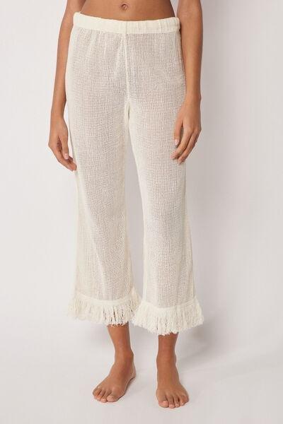 White Mesh Cotton Pants, 5501_206E, large image number 0