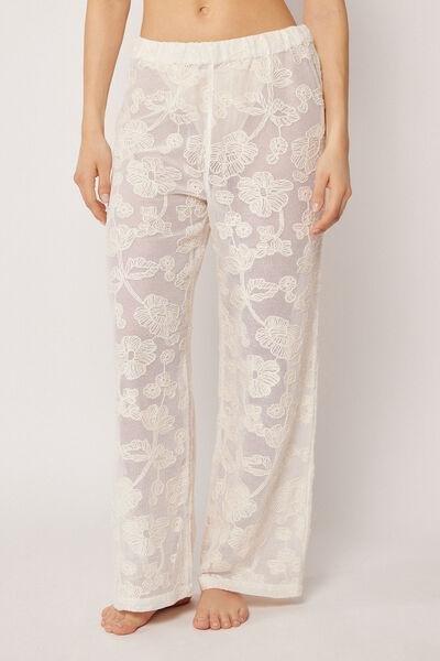 White Wide Leg Lace Pants, 5501_206E, large image number 0