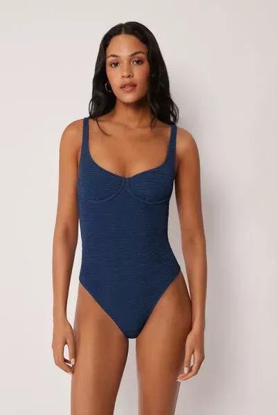 Navy Crinkle Waves Swimsuit, 5501_157E, large image number 0