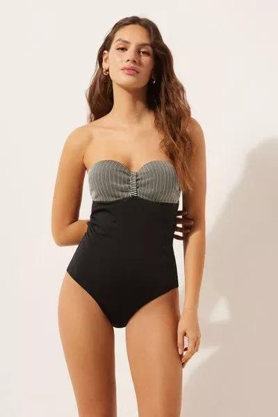 Gold/Black Padded Cups Swimsuit, 5501_146E, large image number 1
