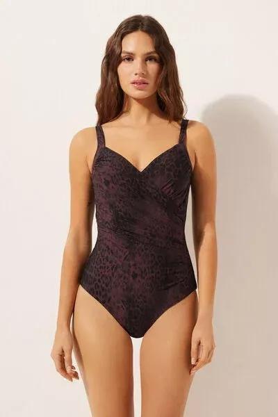 Brown Animal Print Slimming Swimsuit, 5501_165E, large image number 0