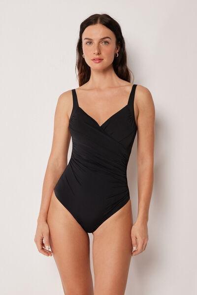Black Elegant Draping Slimming Swimsuit, 5501_209E, medium
