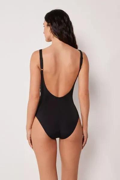 Black Elegant Draping Slimming Swimsuit, 5501_209E, large image number 2