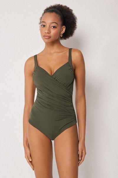 Green Slimming Elegant Draping Swimsuit, 5501_241E, medium