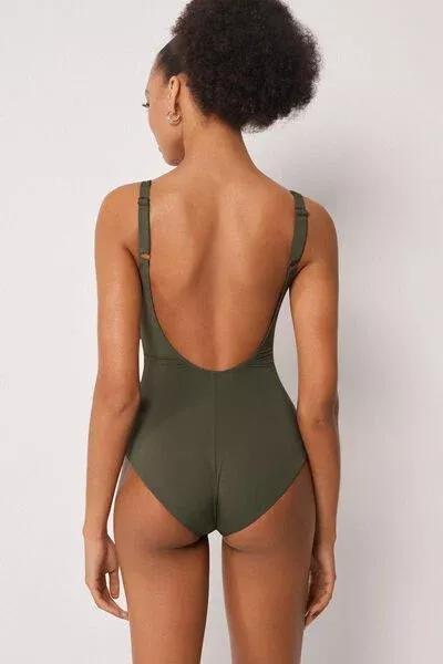 Green Slimming Elegant Draping Swimsuit, 5501_241E, large image number 2