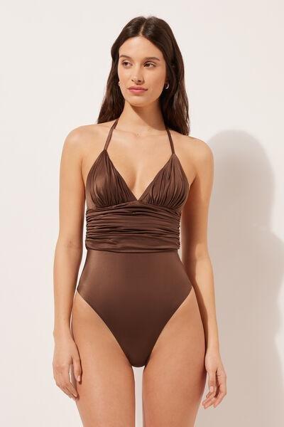 Brown Shiny Satin Swimsuit, , large image number 1