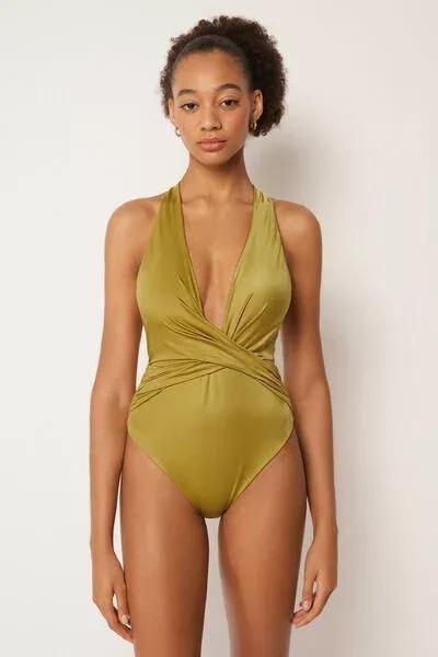 Green Shiny Satin Swimsuit, 5501_149E, large image number 0