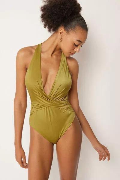 Green Shiny Satin Swimsuit, 5501_149E, large image number 1