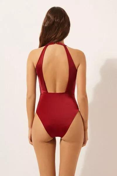Red Shiny Satin Swimsuit, 5501_156E, large image number 2