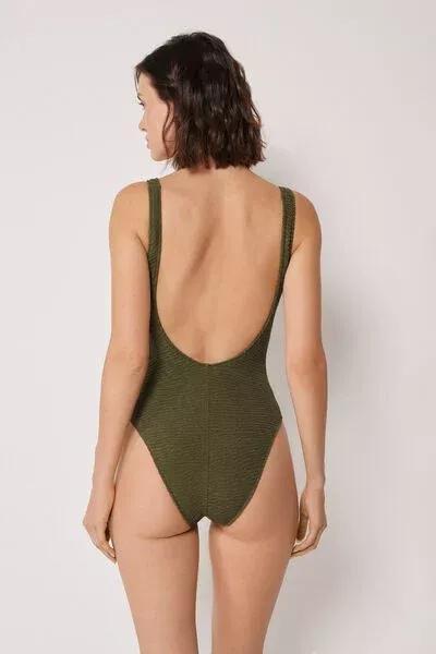 Green High-Leg Crinkle Waves Swimsuit, 5501_158E, large image number 2