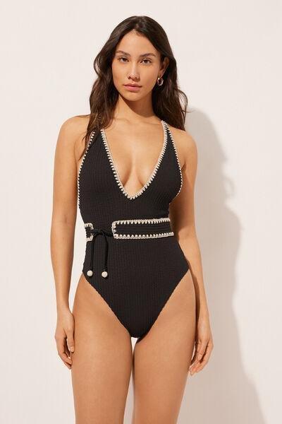 Black Low-Cut Swimsuit, , large image number 0