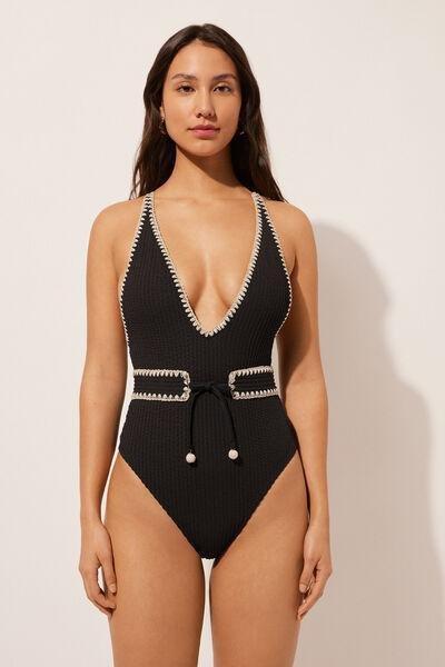 Black Low-Cut Swimsuit, , large image number 1
