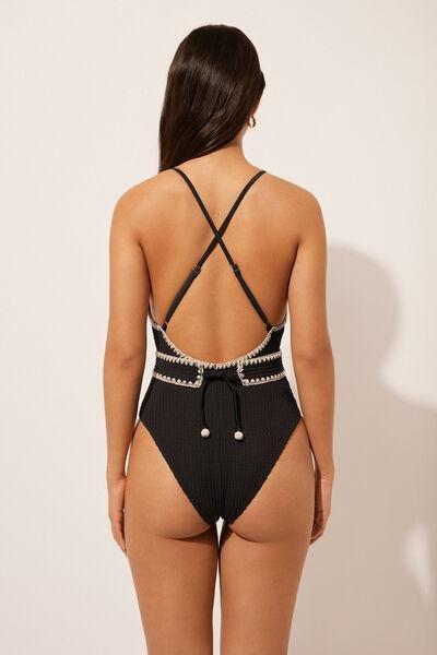 Black Low-Cut Swimsuit, 5501_051E, large image number 2