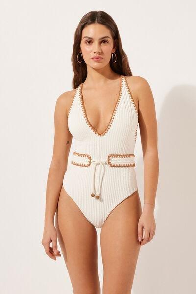 White Low Cut Swimsuit, 5501_052E, large image number 1