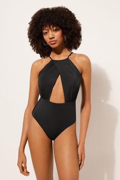 Black Halter Neck Swimsuit, , large image number 1