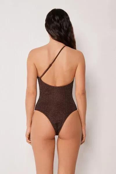 Brown Metallic Glow One-Shoulder Swimsuit, 5501_169E, large image number 2