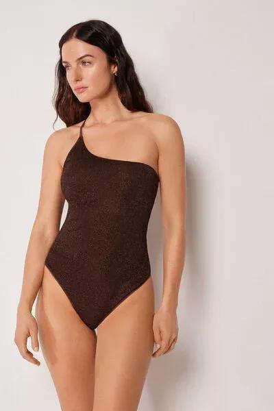 Brown Metallic Glow One-Shoulder Swimsuit, 5501_169E, large image number 3