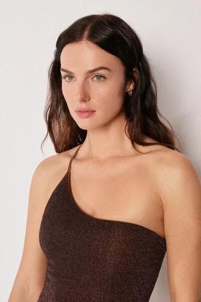 Brown Metallic Glow One-Shoulder Swimsuit, 5501_169E, large image number 4