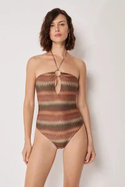 Brown Golden Chevron Swimsuit, 5501_151E, large image number 0