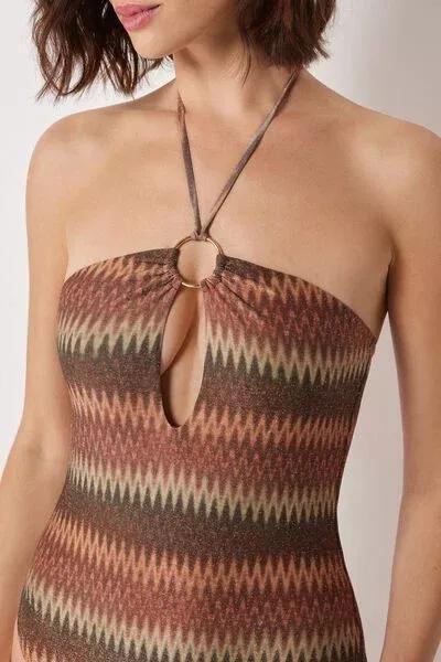 Brown Golden Chevron Swimsuit, 5501_151E, large image number 3