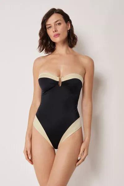 White/Black Elegant Bicolour Swimsuit, 5501_183E, large image number 0
