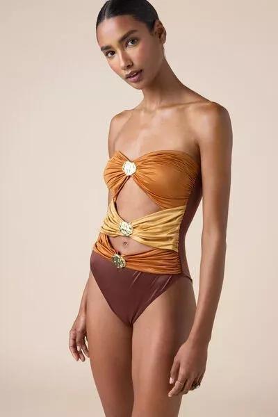 Brown Sunset Shades Front Cut-Outs Swimsuit, 5501_190E, large image number 0