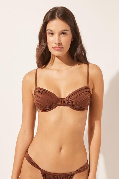 Brown Balconette Shiny Satin Bikini Top, , large image number 1