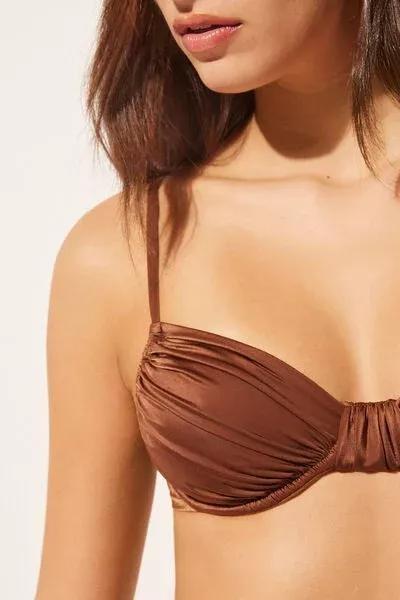 Brown Balconette Shiny Satin Bikini Top, 5501_040E, large image number 3