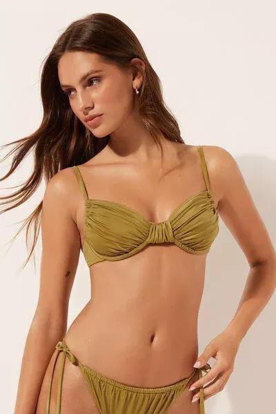 Green Shiny Satin Balconette Bikini Top, 5501_149E, large image number 1
