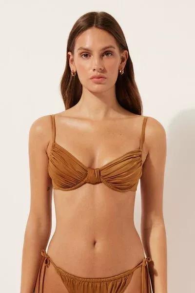 Brown Shiny Satin Balconette Bikini Top, 5501_150E, large image number 0