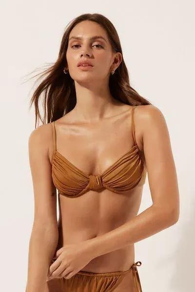 Brown Shiny Satin Balconette Bikini Top, 5501_150E, large image number 1
