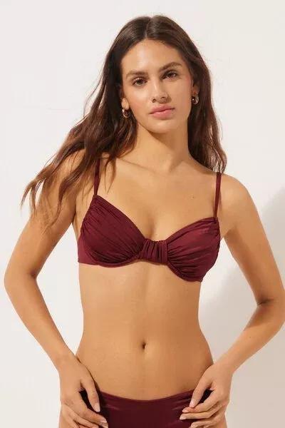 Red Shiny Satin Balconette Bikini Top, 5501_156E, large image number 1