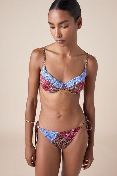 Brown / Blue Bandana Patch Balconette Bikini Top, 5501_253E, medium
