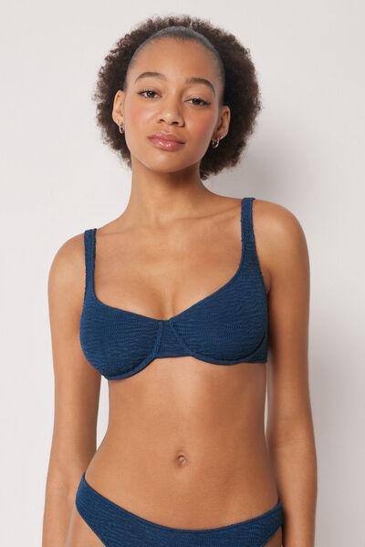 Navy Crinkle Waves Balconette Bikini Top, 5501_157E, large image number 0