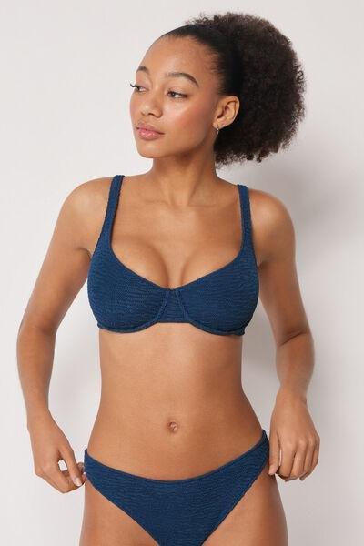 Navy Crinkle Waves Balconette Bikini Top, 5501_157E, large image number 1