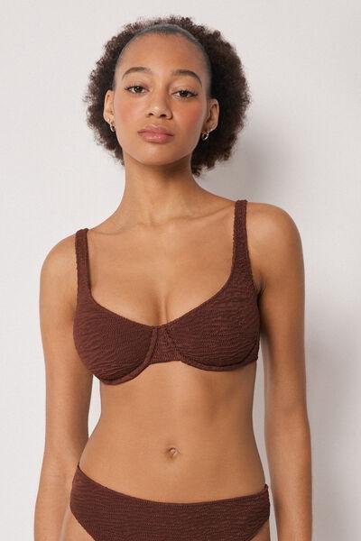 Brown Crinkle Waves Balconette Bikini Top, 5501_159E, large image number 0