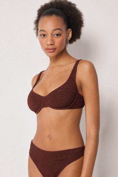 Brown Crinkle Waves Balconette Bikini Top, 5501_159E, large image number 1