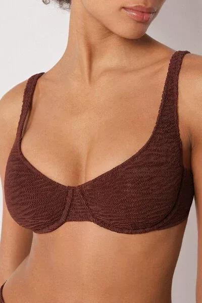Brown Crinkle Waves Balconette Bikini Top, 5501_159E, large image number 3