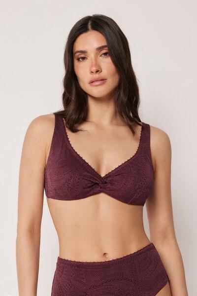 Burgundy Precious Jacquard Balconette Bikini Top, 5501_182E, large image number 2