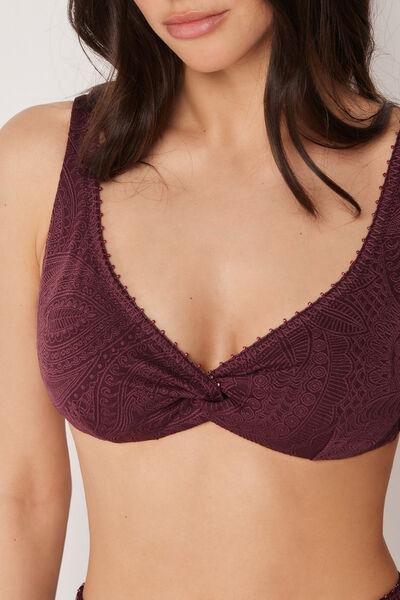 Burgundy Precious Jacquard Balconette Bikini Top, 5501_182E, large image number 3