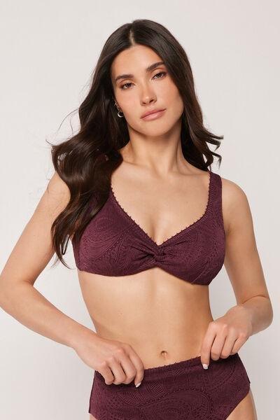 Burgundy Precious Jacquard Balconette Bikini Top, 5501_182E, large image number 4