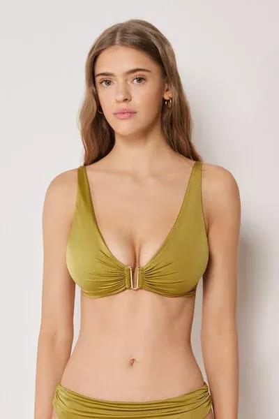 Green Shiny Satin Brassiere Bikini Top, 5501_149E, large image number 0