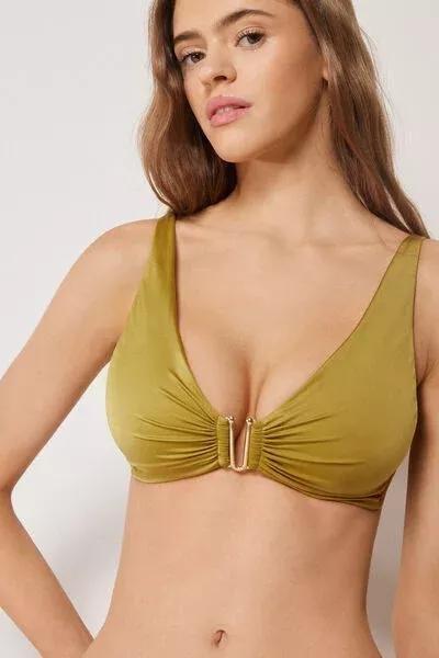 Green Shiny Satin Brassiere Bikini Top, 5501_149E, large image number 3