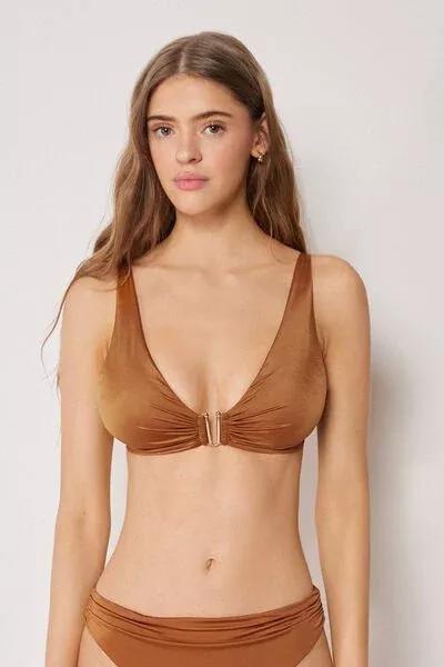 Brown Shiny Satin Brassiere Bikini Top, 5501_150E, large image number 0
